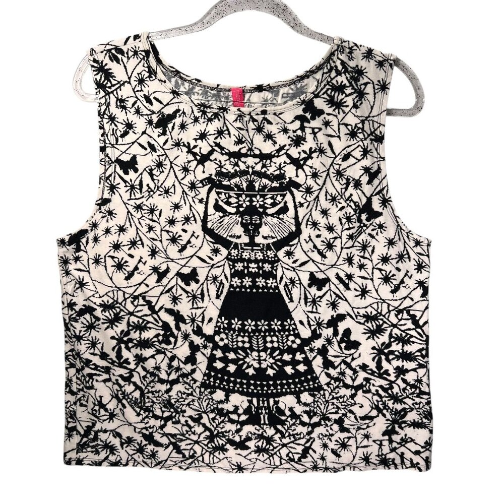 Plenty By Tracy Reese Sleeveless Top Black White Skeleton Tribal Woman M